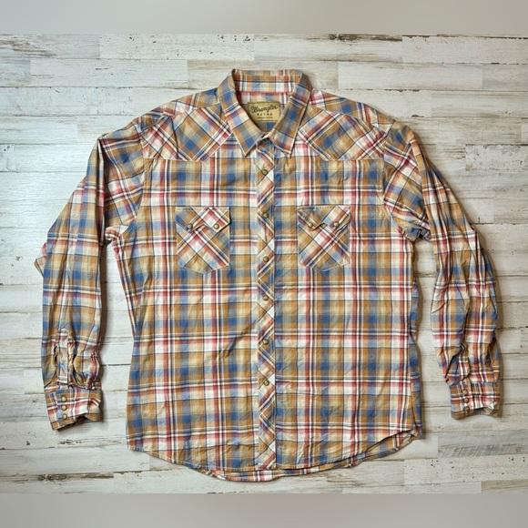 Wrangler Other - Wrangler Retro Men's Pearl Snap Long Sleeve Orange Plaid Western Shirt 2XLT